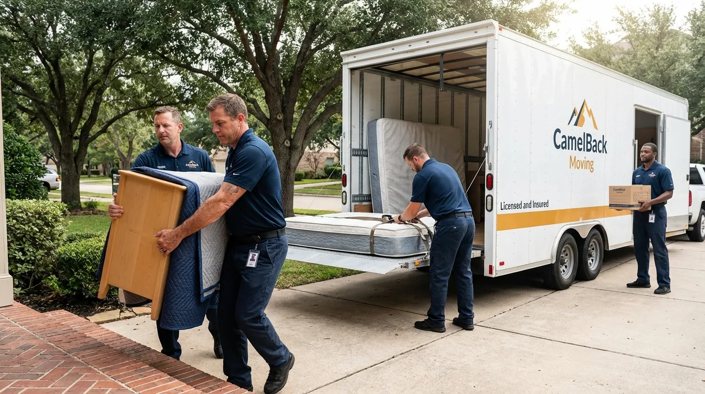 Crew loading residential truck for cross-state move from Swansea, MA
