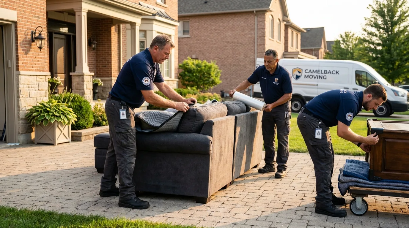 Large estate moving crew wrapping furniture in Swansea, MA